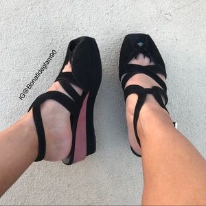 Prada black suede cutout wedge sandal size 37